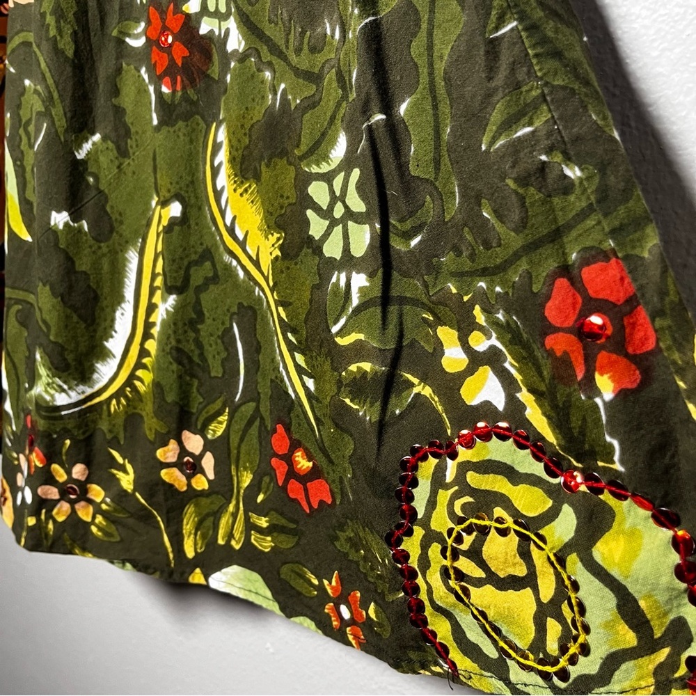 VTG Women Mossimo Fairy Skirt 4 Green Floral Watercolor Sequins Whimsical Dainty - Picture 4 of 8